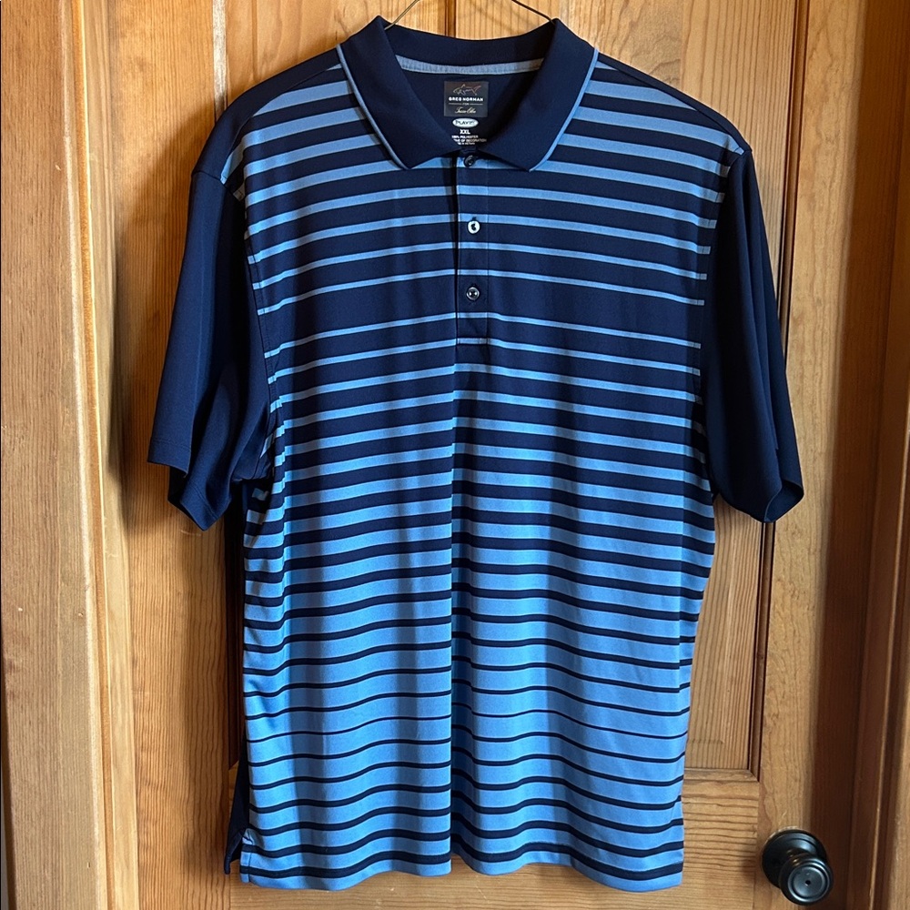 Greg Norman Collection Navy and Light Blue Striped Polo Shirt